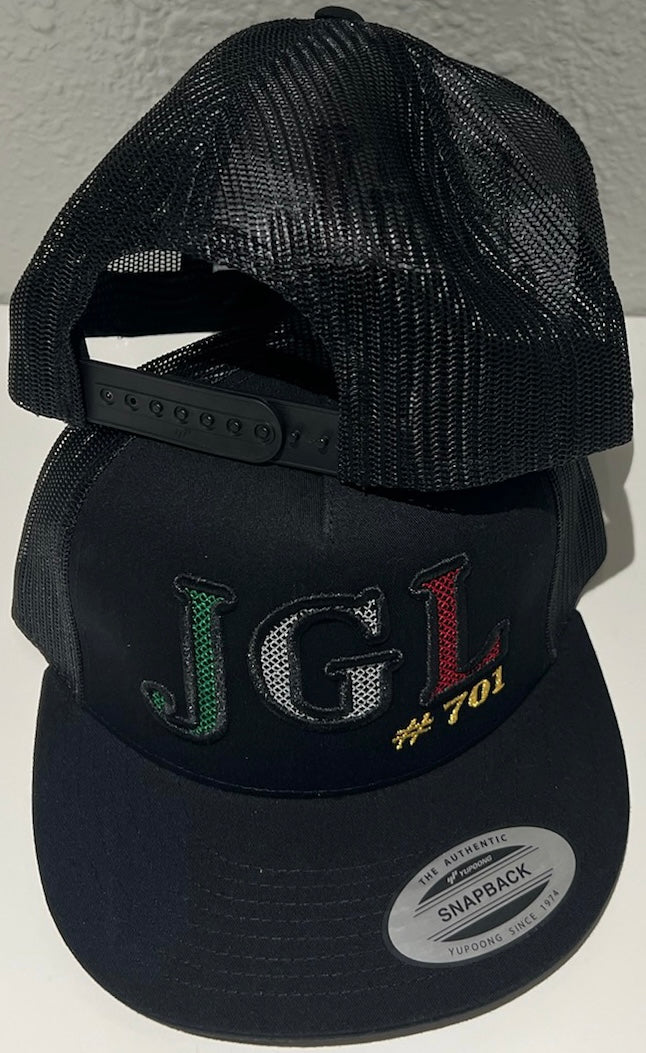 JGL Black Embroidered Trucker Hat – Flat Bill Snapback, Adjustable, Chapo Guzman Style - View #7