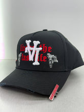 Load image into Gallery viewer, Upside down black and red La ranch SnapBack hat 🧢
