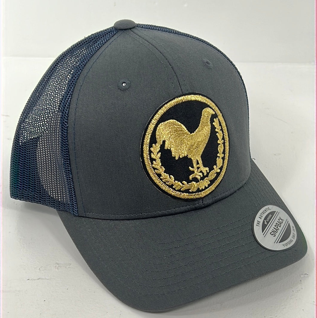 Gallo 🐓 dorado snapback hat gray front navy blue mech