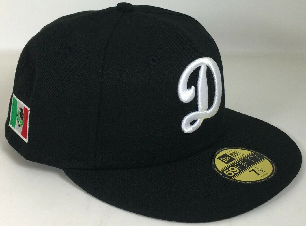Los Angeles Dodgers D Black/White Fitted 59Fifty New Era Mexico Flag New !!!