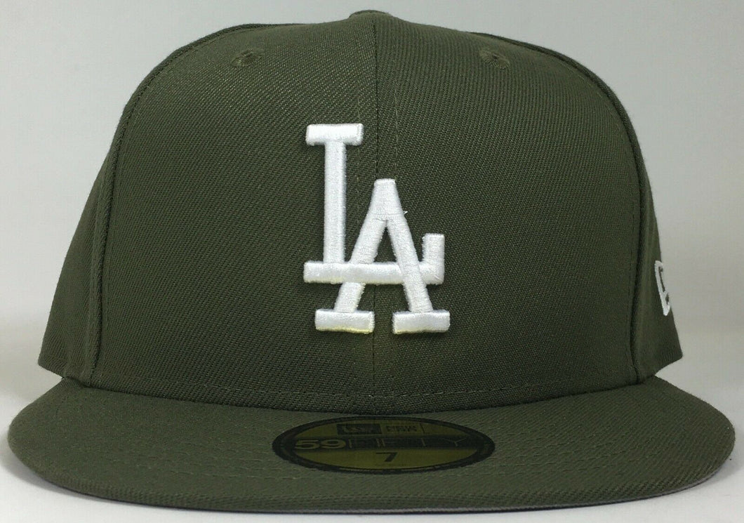 Los Angeles Dodgers New Era 59FIFTY Fitted Olive Green/White Brand New !!!